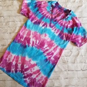 Hand Dyed Tie Dye V-neck Tee